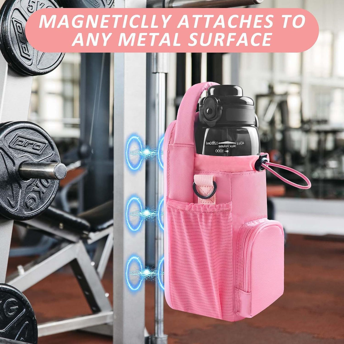 Magnetic Gym Bag with Water Bottle Holder for Men and Women, Compact Design, Ideal Gym Gift (Pink, <40 OZ)