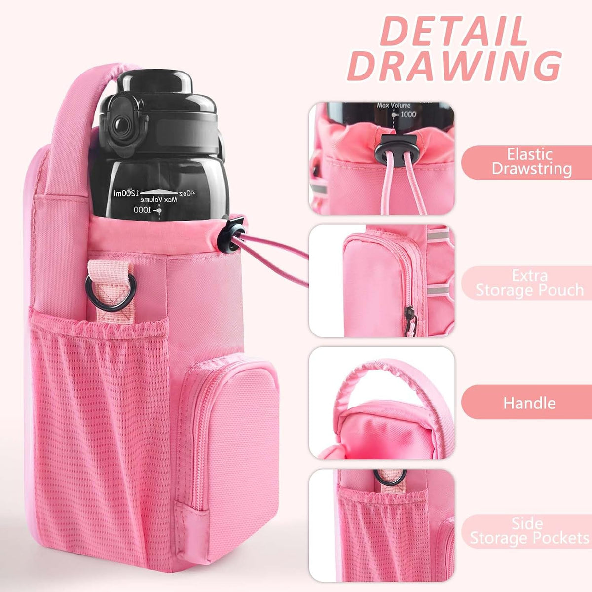 Magnetic Gym Bag with Water Bottle Holder for Men and Women, Compact Design, Ideal Gym Gift (Pink, <40 OZ)