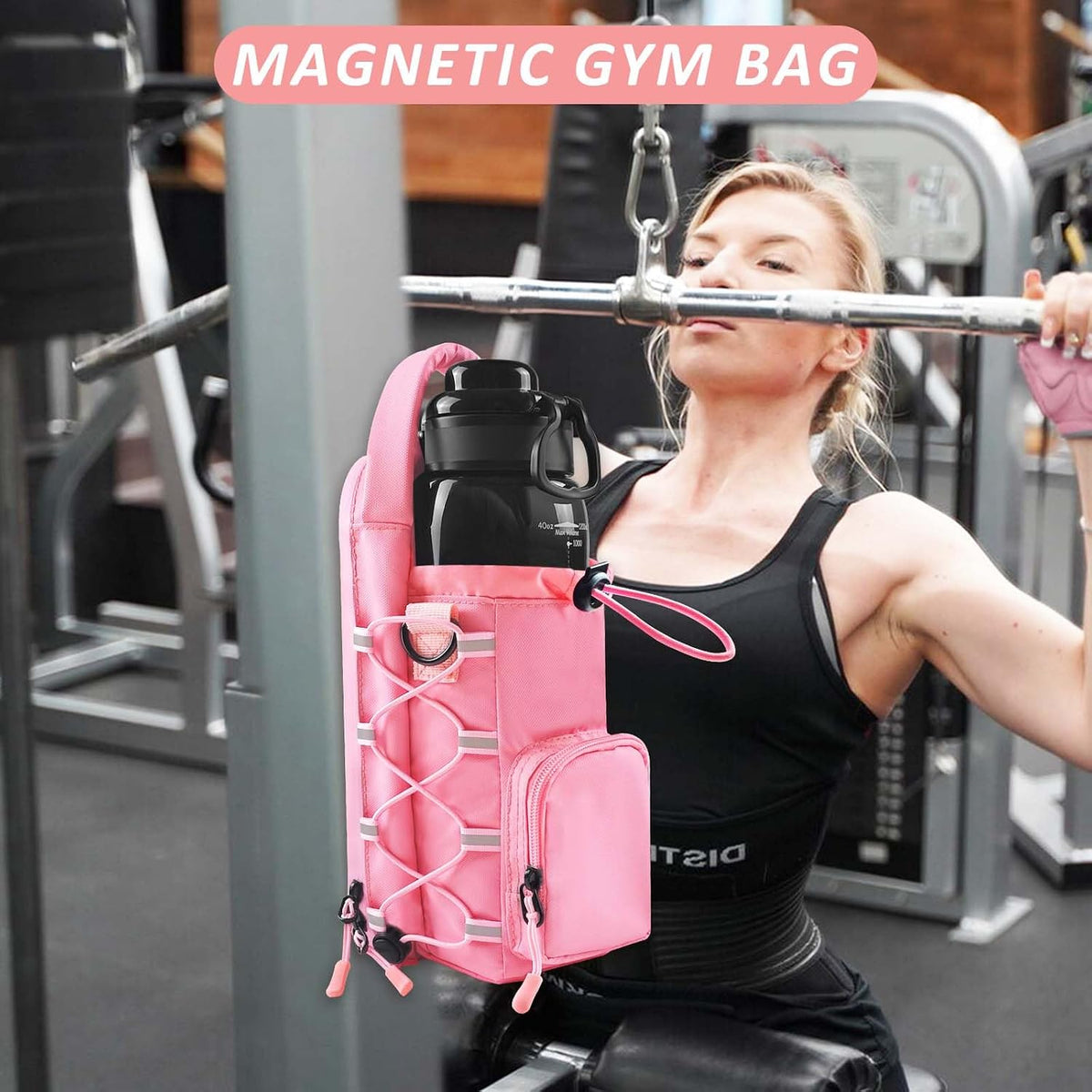 Magnetic Gym Bag with Water Bottle Holder for Men and Women, Compact Design, Ideal Gym Gift (Pink, <40 OZ)