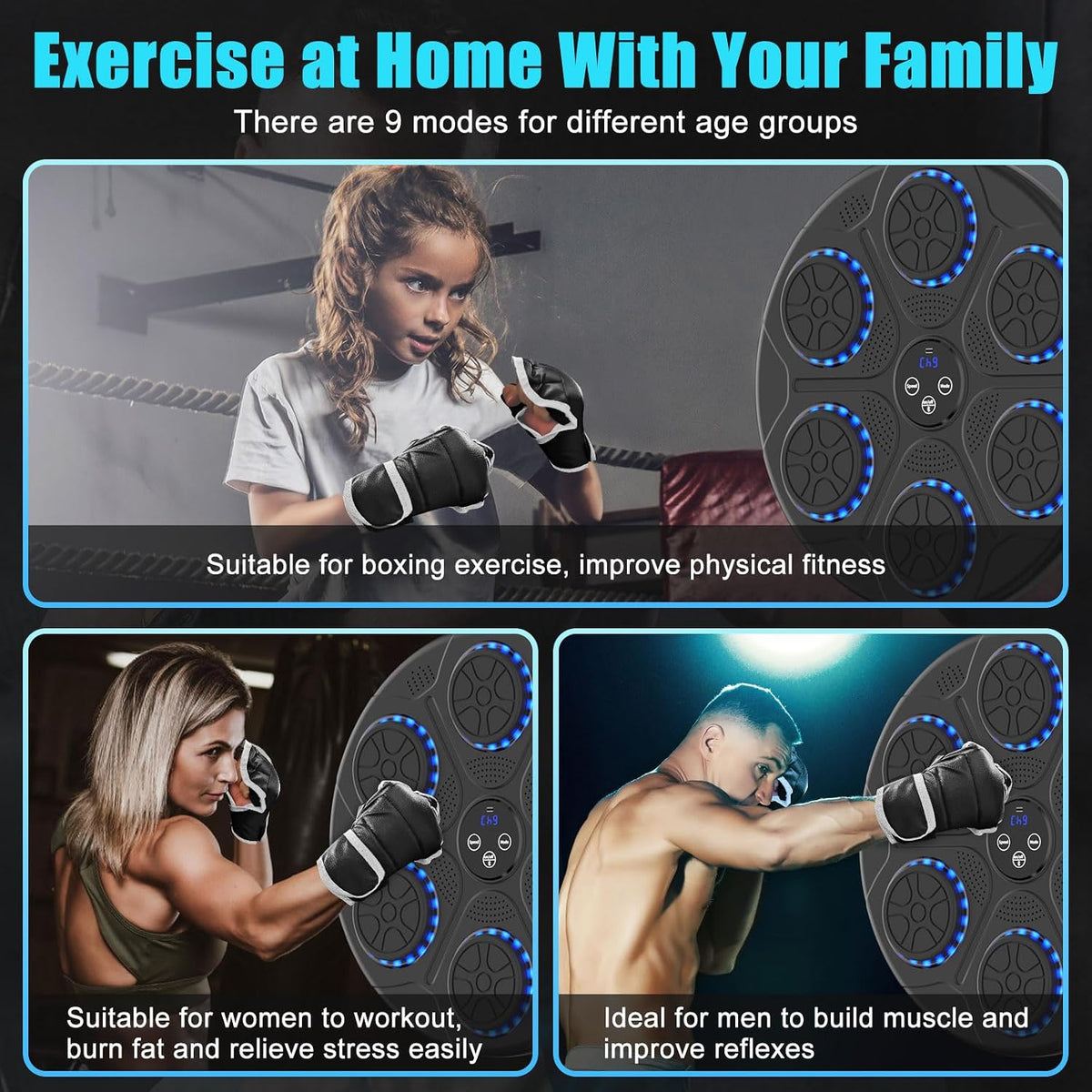 Intelligent Bluetooth-Enabled Interactive Wall-Mounted Boxing Machine with Gloves for Music and Fitness - Suitable for Adults and Kids
