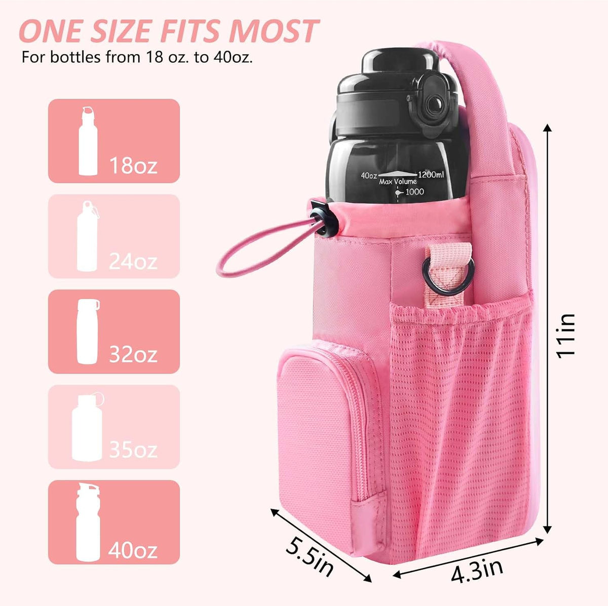 Magnetic Gym Bag with Water Bottle Holder for Men and Women, Compact Design, Ideal Gym Gift (Pink, <40 OZ)